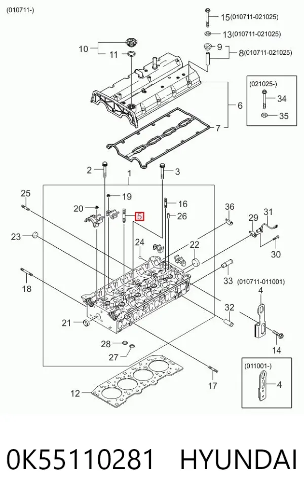 Guía de válvula 0K55110281 Hyundai/Kia