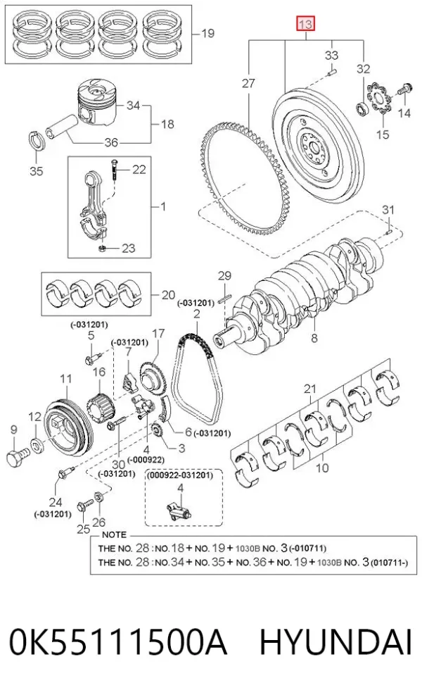 Volante motor 0K55111500A Hyundai/Kia