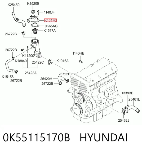Tapa de termostato 0K55115170B Hyundai/Kia