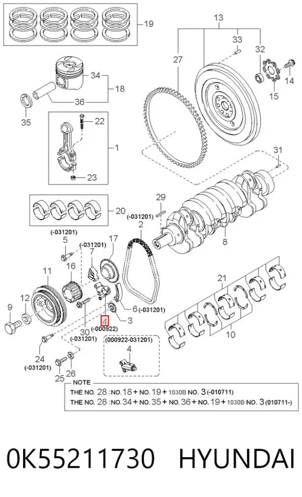 Tensor de cadena de distribución 0K55211730 Hyundai/Kia