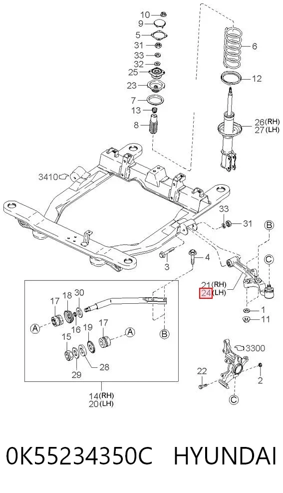 Brazo inferior izquierdo de la suspensión delantera 0K55234350C Hyundai/Kia