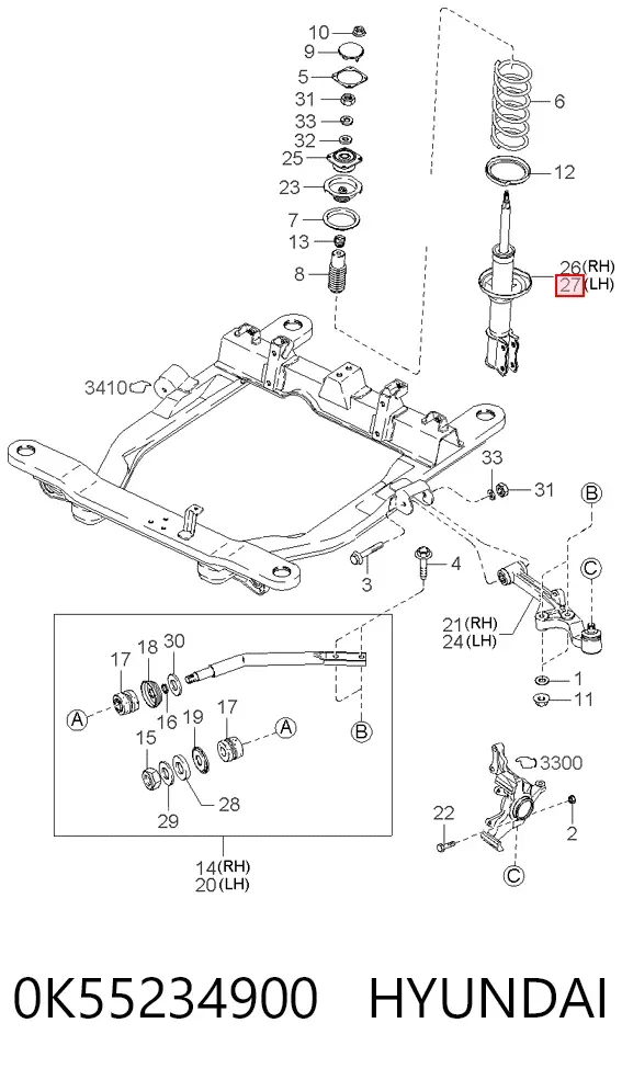 Amortiguador delantero izquierdo 0K55234900 Hyundai/Kia