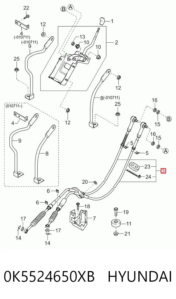 Cables de caja de cambios 0K5524650XB Hyundai/Kia