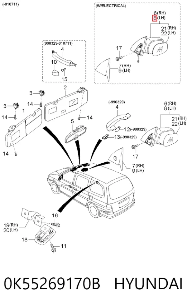 Espejo de retrovisor izquierdo KIA Carnival I