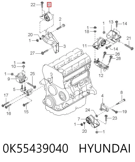 Soporte de motor trasero 0K55439040 Hyundai/Kia