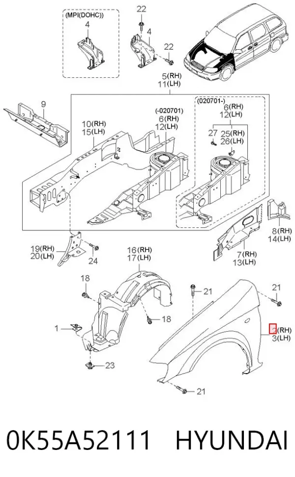 Aleta 0K55A52111 Hyundai/Kia