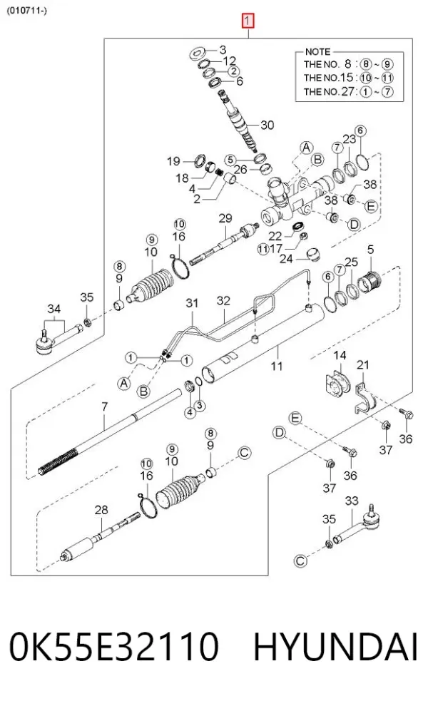 Cremallera de dirección 0K55E32110 Hyundai/Kia