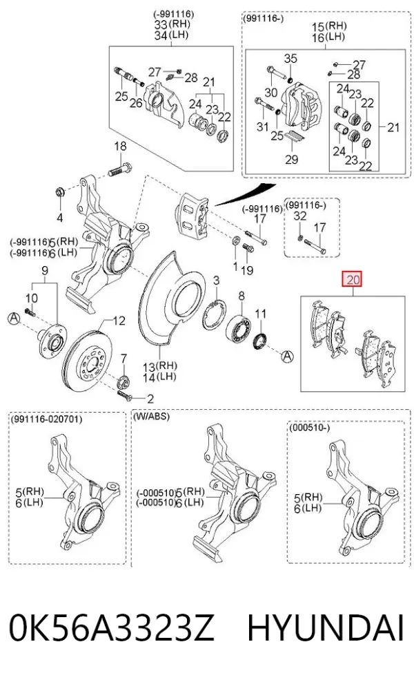 Pastillas de freno 0K56A3323Z Hyundai/Kia