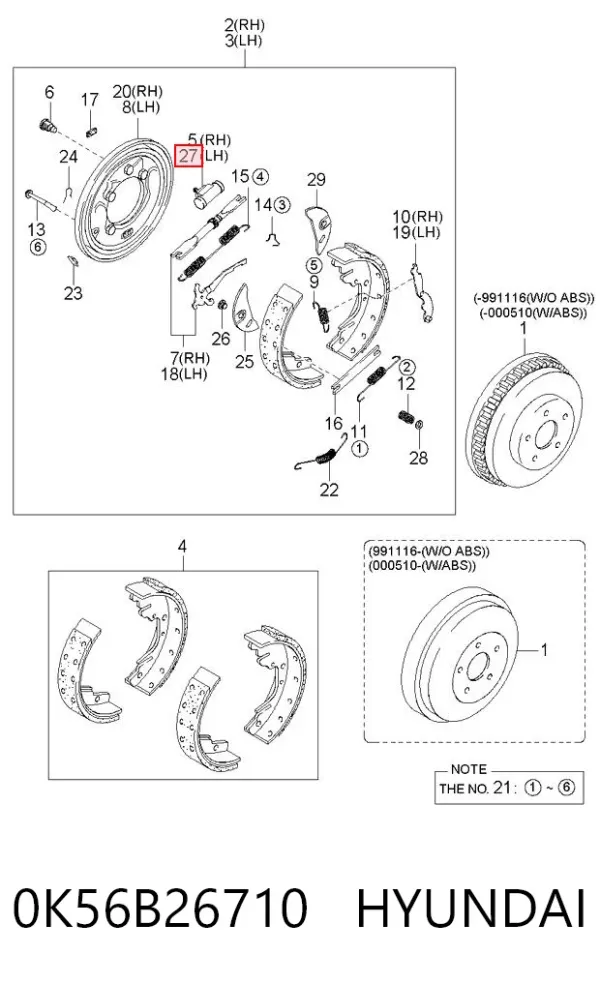 Cilindro de freno de rueda trasera 0K56B26710 Hyundai/Kia