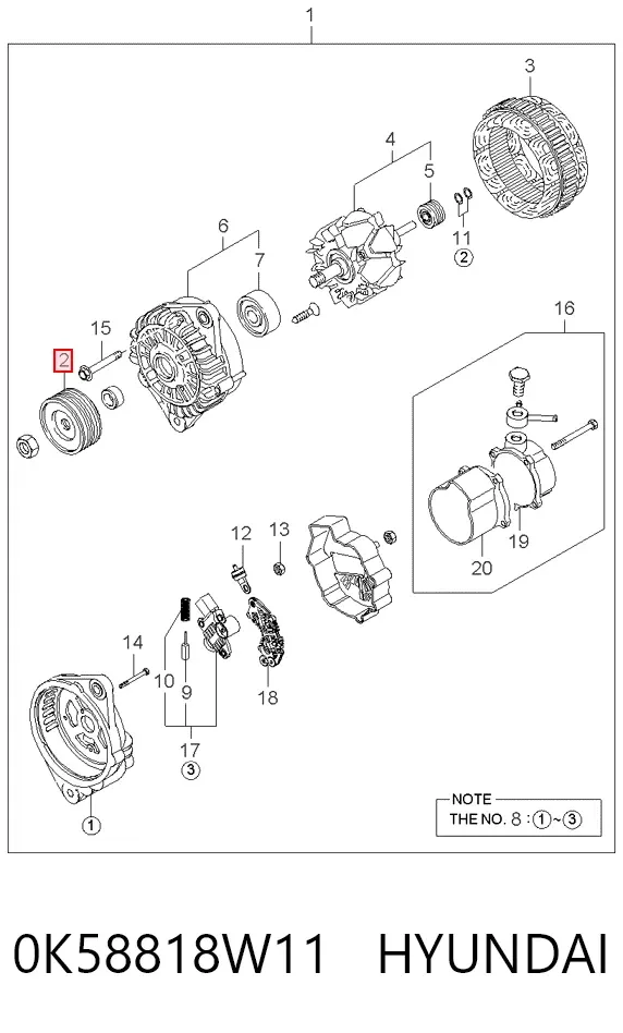 Polea alternador 0K58818W11 Hyundai/Kia