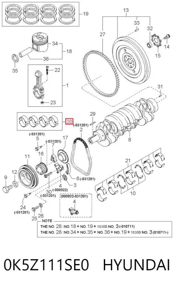 Cojinetes de biela 0K5Z111SE0 Hyundai/Kia