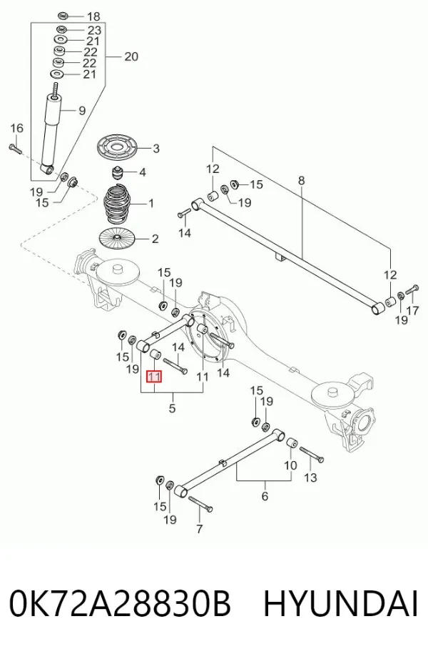 Buje del brazo longitudinal trasero 0K72A28830B Hyundai/Kia