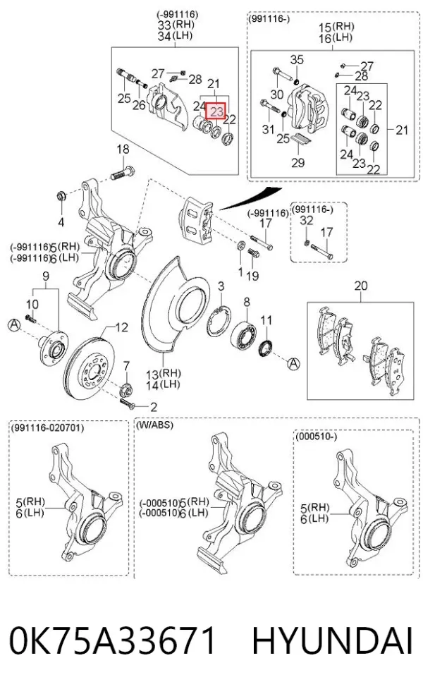 Kit de reparación de pinzas de freno 0K75A33671 Hyundai/Kia