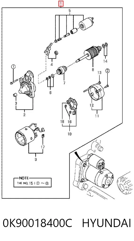 Motor de arranque 0K90018400C Hyundai/Kia
