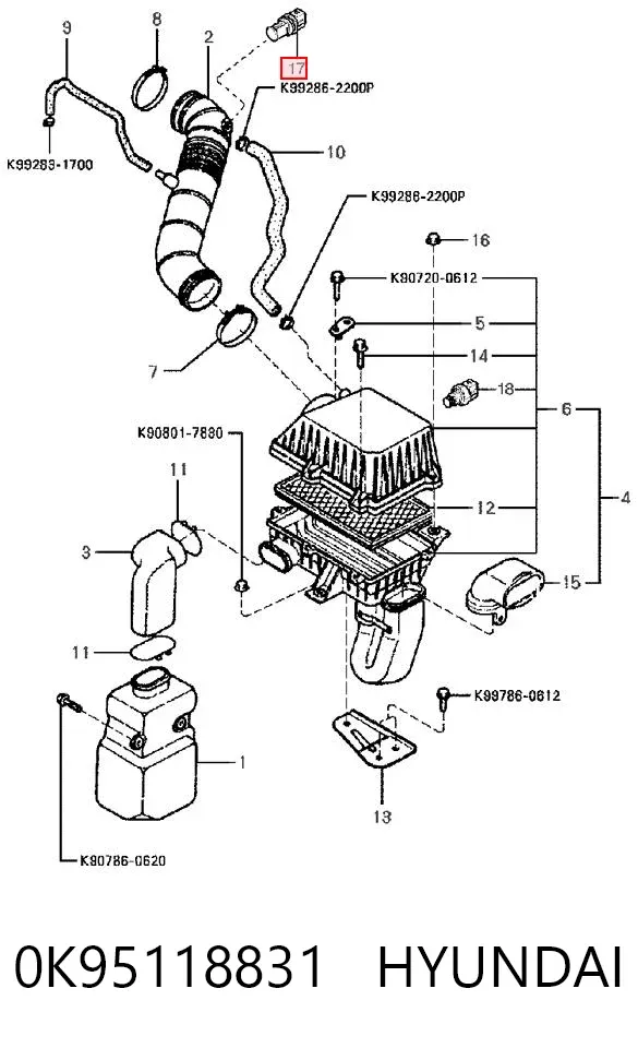 Sensor de temperatura del aire de admisión 0K95118831 Hyundai/Kia
