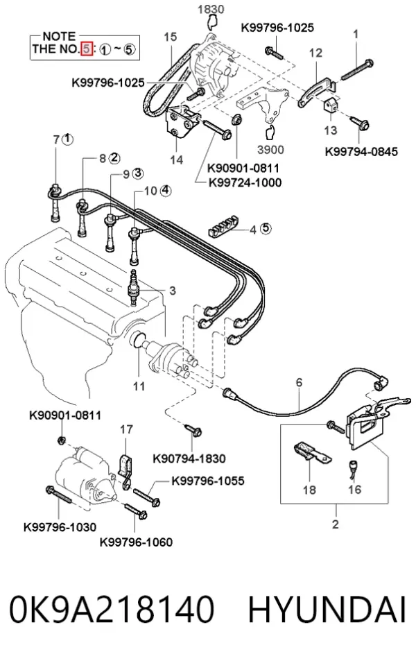 Cables de bujías 0K9A218140 Hyundai/Kia