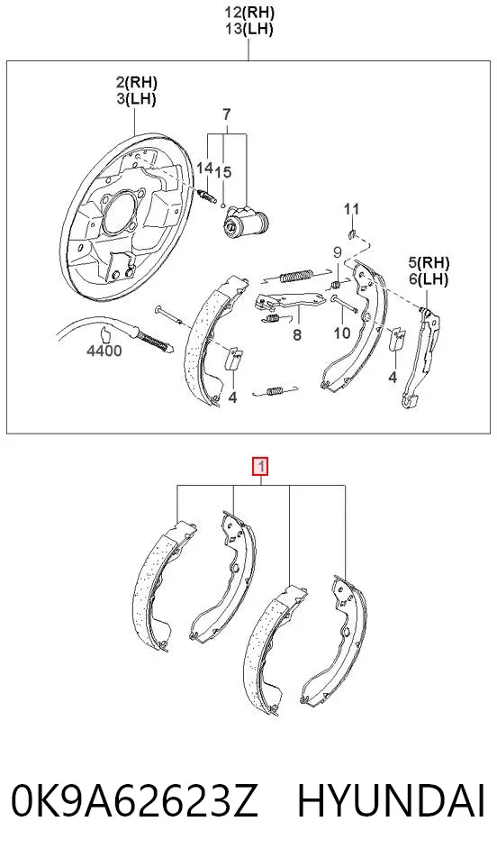 Zapatas de freno 0K9A62623Z Hyundai/Kia