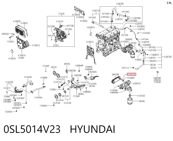 Anillo de sellado del enfriador de aceite 0SL5014V23 Hyundai/Kia