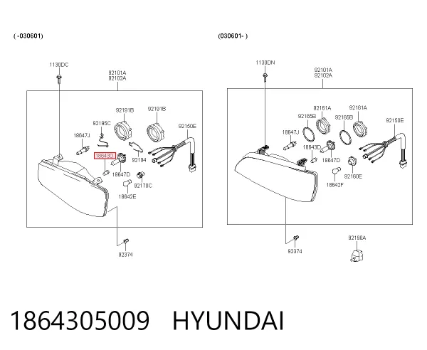Lámpara de luz interior de cabina 1864305009 Hyundai/Kia