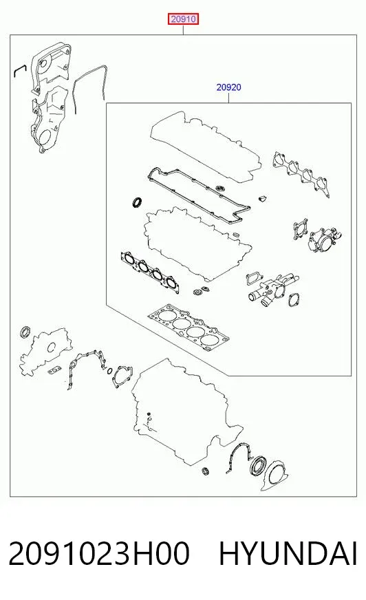 Juego de juntas para motor 2091023H00 Hyundai/Kia