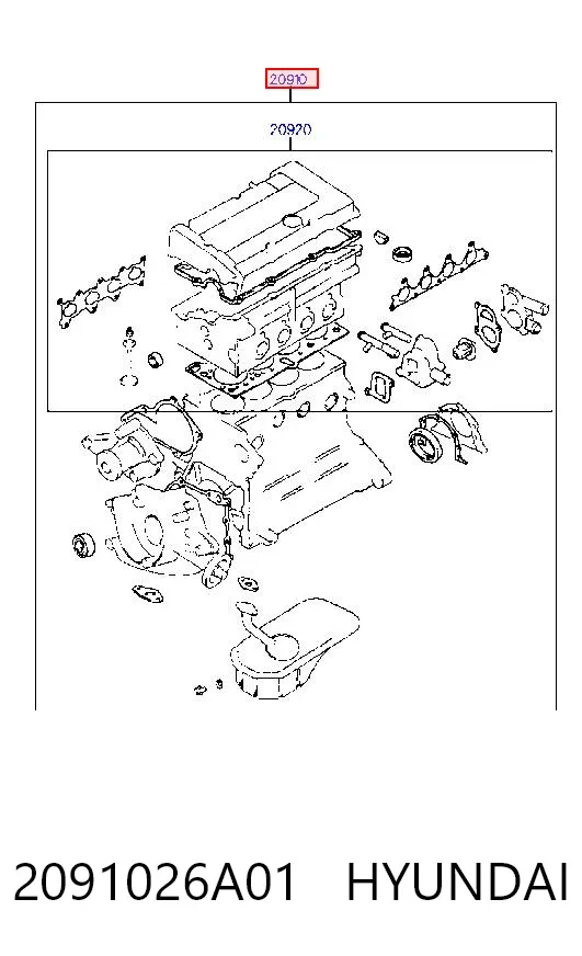 Juego de juntas para motor 2091026A01 Hyundai/Kia