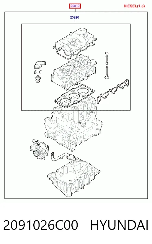Juego de juntas para motor 2091026C00 Hyundai/Kia