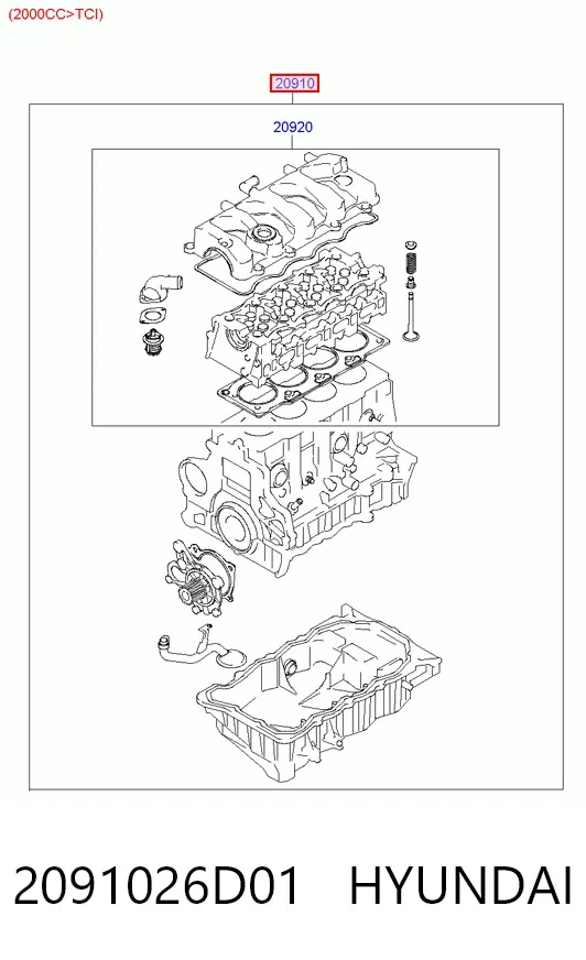 Juego de juntas para motor 2091026D01 Hyundai/Kia