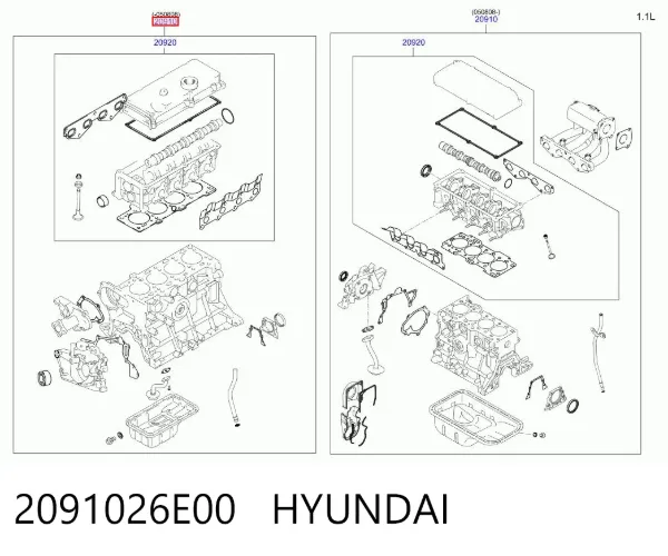 Juego de juntas para motor 2091026E00 Hyundai/Kia