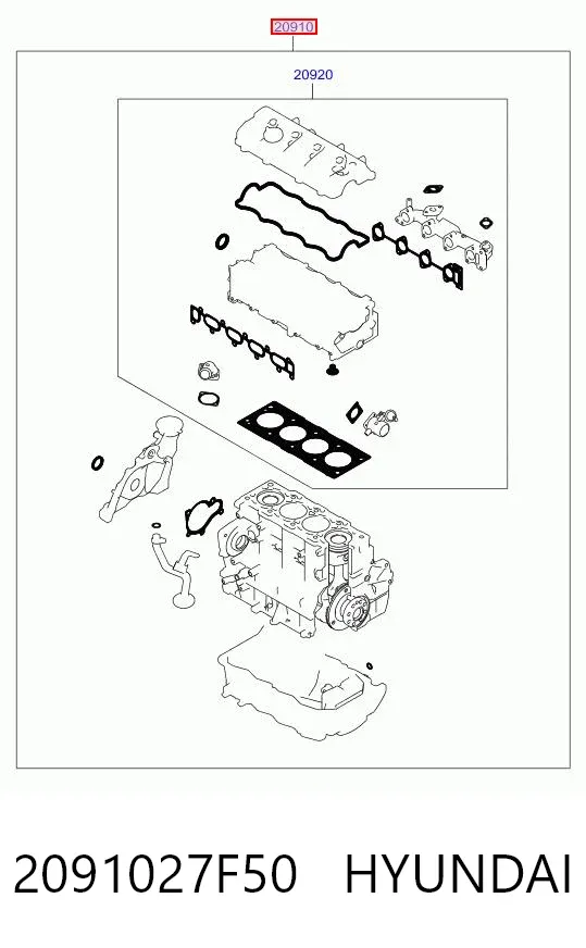 Juego de juntas para motor 2091027F50 Hyundai/Kia