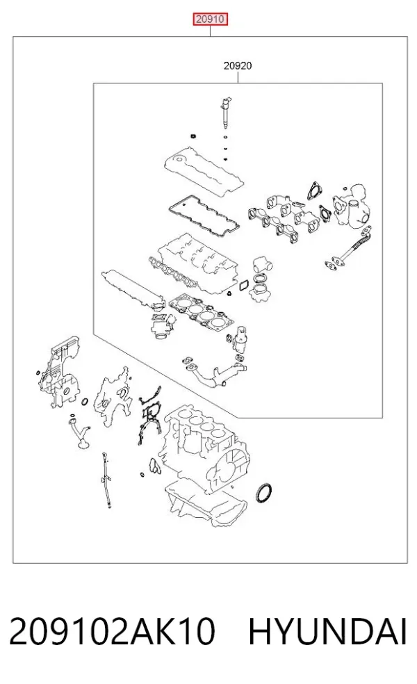 Juego de juntas para motor 209102AK10 Hyundai/Kia