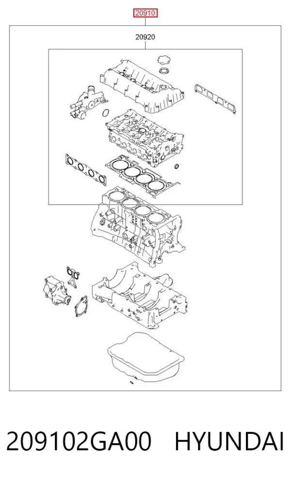 Juego de juntas para motor 209102GA00 Hyundai/Kia