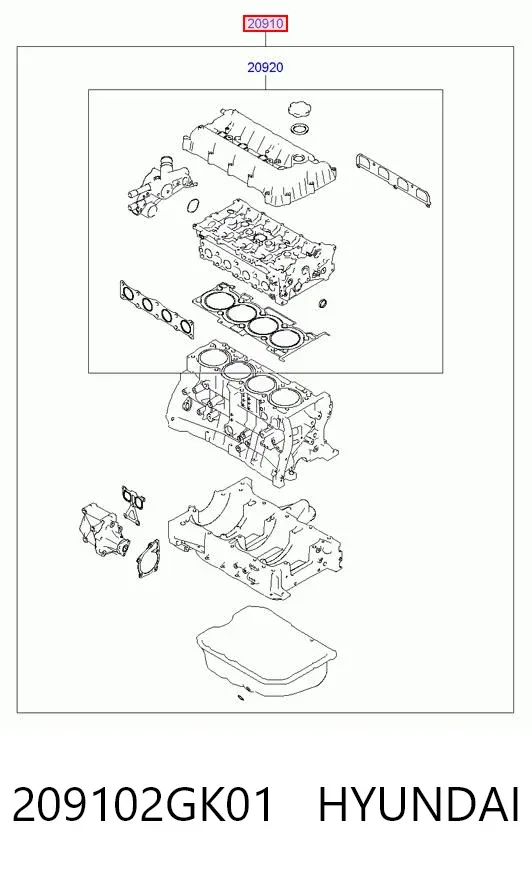 Juego de juntas para motor 209102GK01 Hyundai/Kia