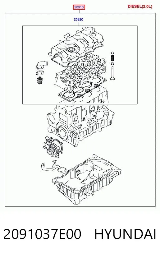 Juego de juntas para motor 2091037E00 Hyundai/Kia