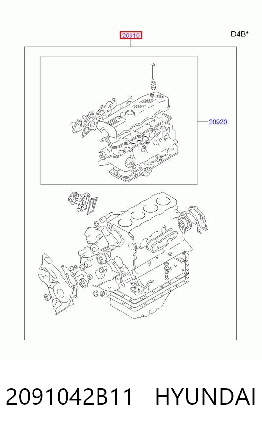 Juego de juntas para motor 2091042B11 Hyundai/Kia