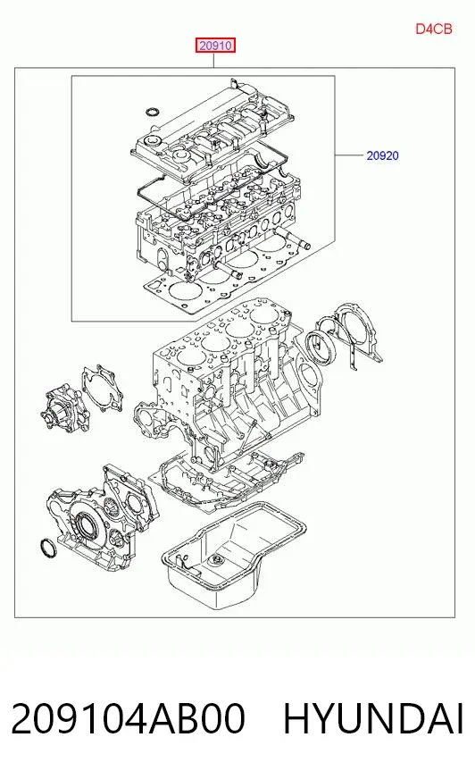 Juego de juntas para motor 209104AB00 Hyundai/Kia