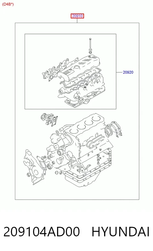 Juego de juntas para motor 209104AD00 Hyundai/Kia