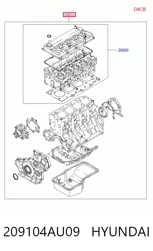 Juego de juntas para motor 209104AU09 Hyundai/Kia
