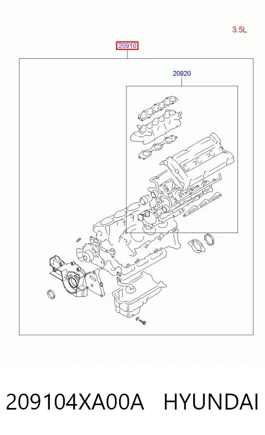 Juego de juntas para motor 209104XA00A Hyundai/Kia