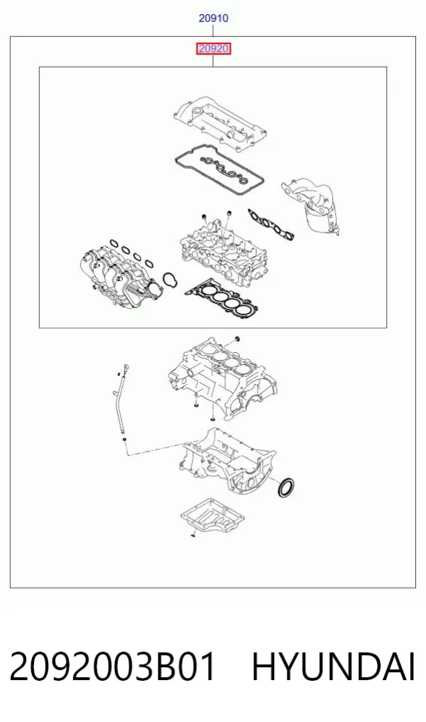 Juego de juntas superiores de motor 2092003B01 Hyundai/Kia