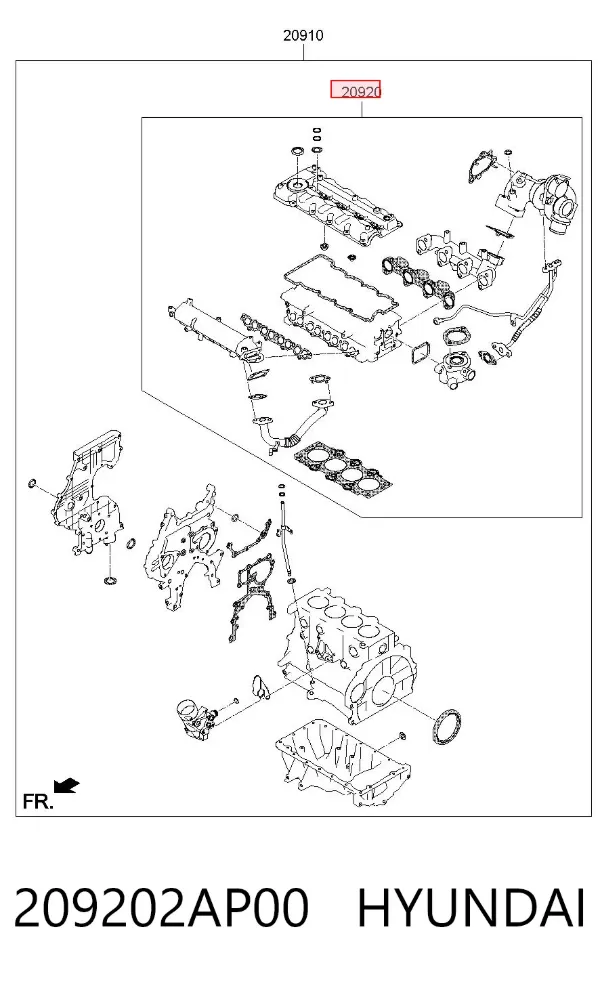 Juego de juntas superiores de motor 209202AP00 Hyundai/Kia