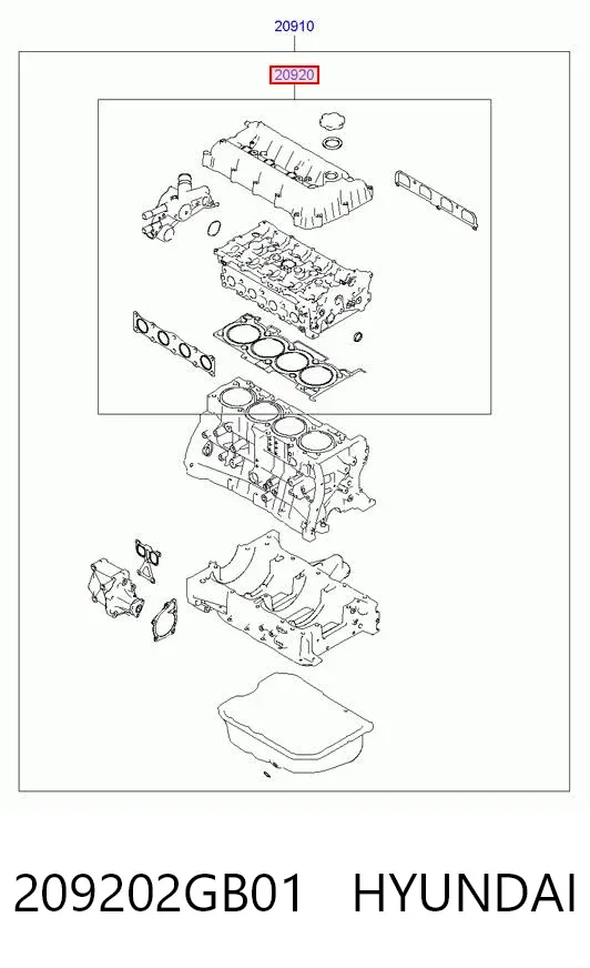 Juego de juntas superiores de motor 209202GB01 Hyundai/Kia