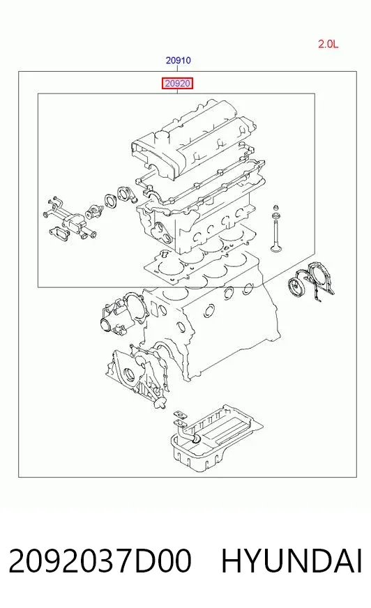 Juego de juntas para motor 2092037D00 Hyundai/Kia