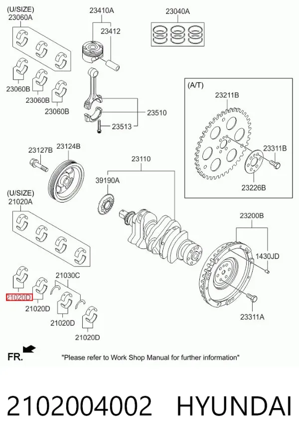 Juego de cojinetes de cigüeñal, estándar, STD 2102004002 Hyundai/Kia