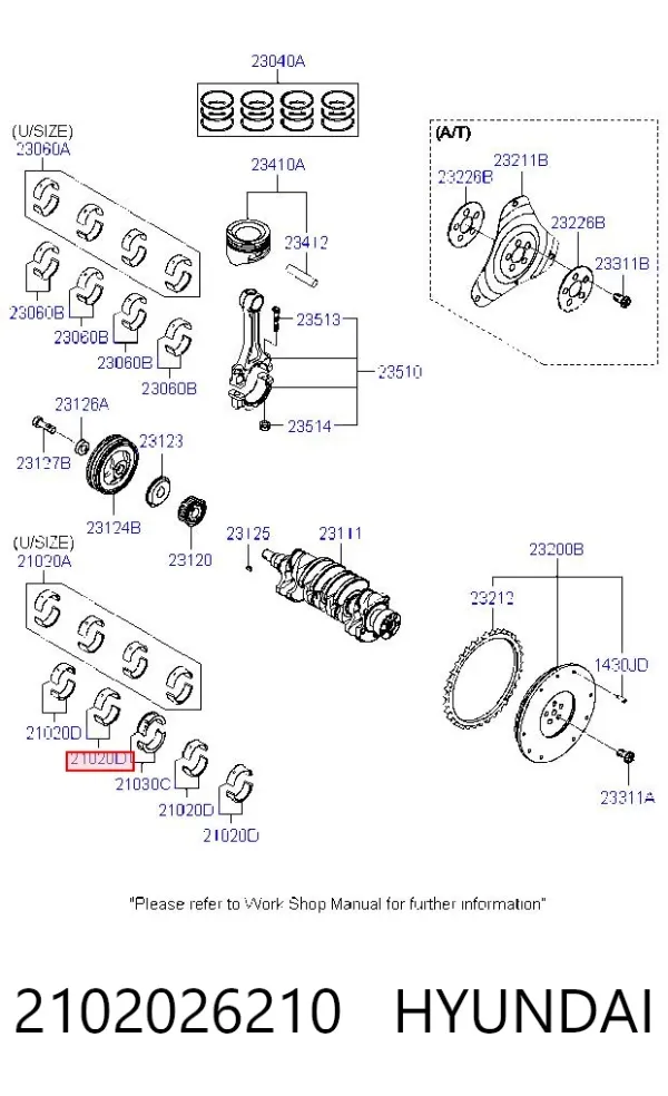 Juego de cojinetes de cigüeñal, estándar, STD 2102026210 Hyundai/Kia