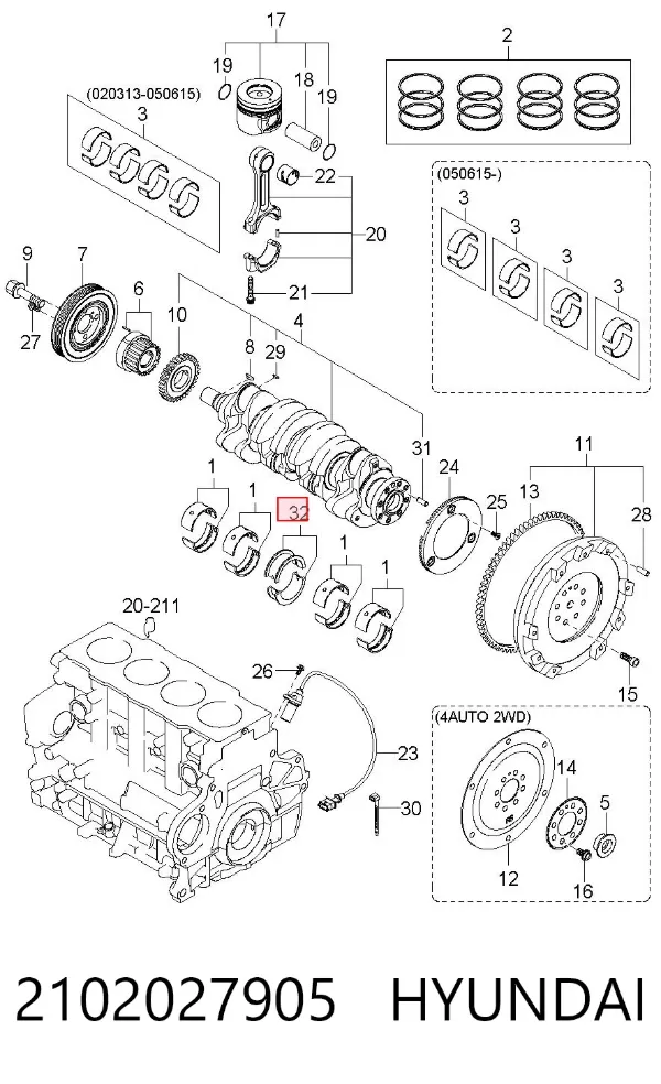 Juego de cojinetes de cigüeñal, estándar, STD 2102027905 Hyundai/Kia