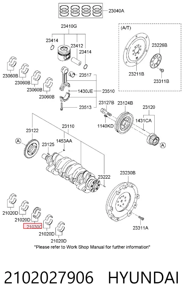 Juego de cojinetes de cigüeñal, cota de reparación (+0,25 mm) 2102027906 Hyundai/Kia