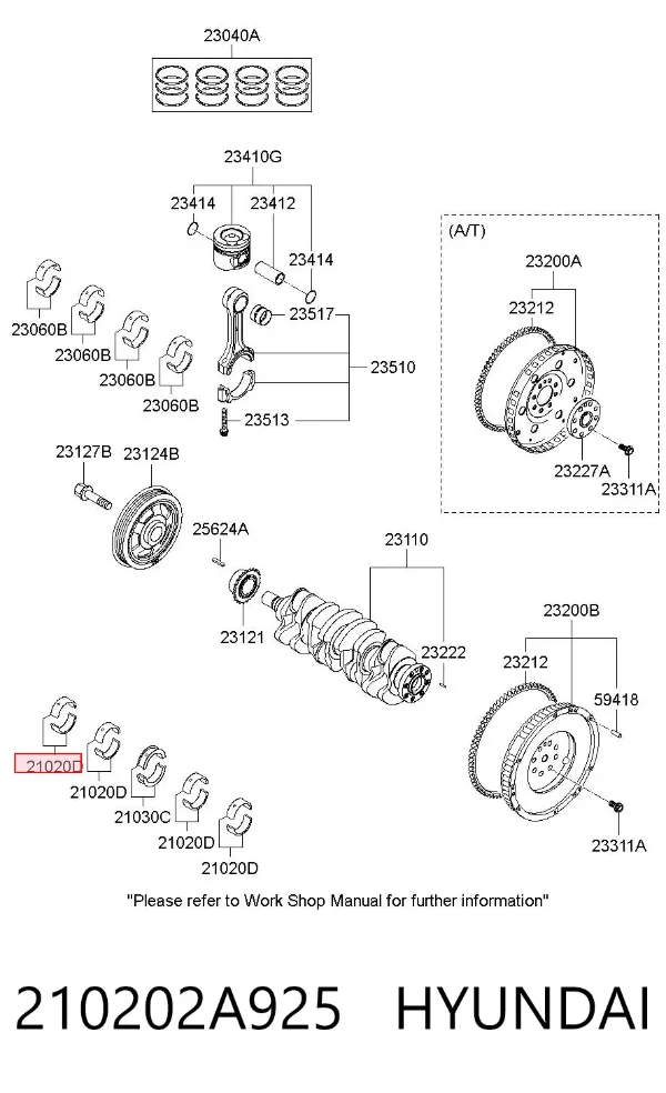 Juego de cojinetes de cigüeñal, estándar, STD 210202A925 Hyundai/Kia