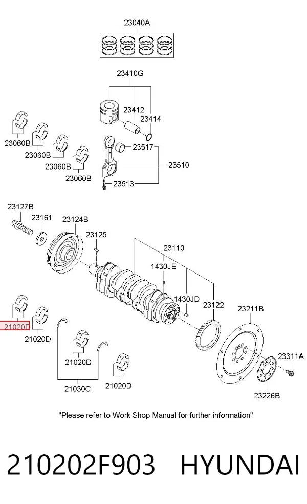 Juego de cojinetes de cigüeñal, estándar, STD 210202F903 Hyundai/Kia