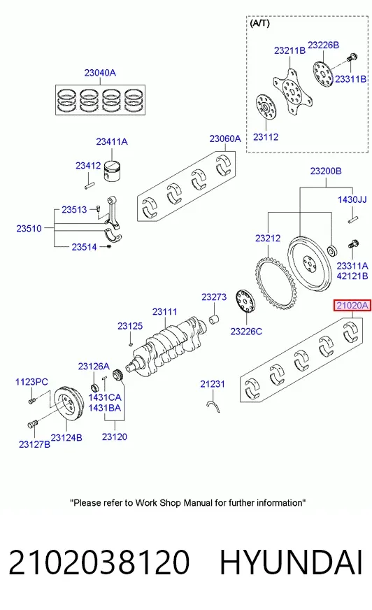 Juego de cojinetes de cigüeñal, estándar, STD 2102038120 Hyundai/Kia
