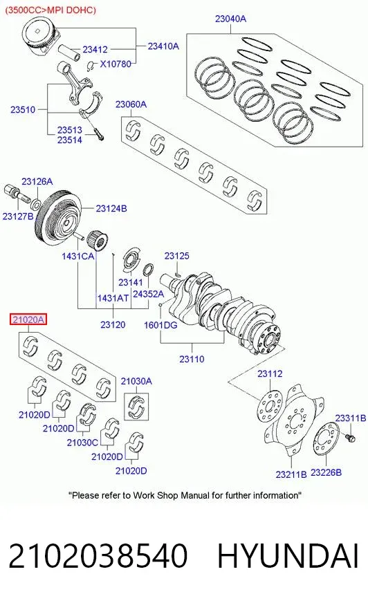 Juego de cojinetes de cigüeñal, estándar, STD 2102038540 Hyundai/Kia